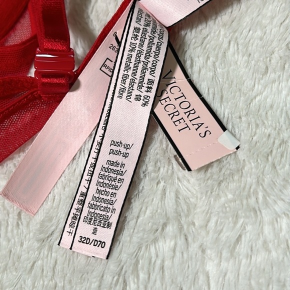 Victoria’s Secret Push Up Lined Demi Lace Bra Red Gold Metallic Size 32 D NEW - Picture 10 of 12